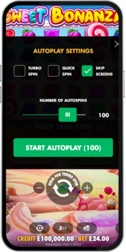 Auto-Spin Settings in Sweet Bonanza