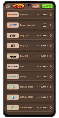 Metodi di pagamento su Stone Vegas