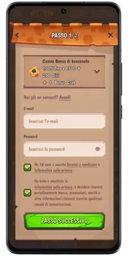 Modulo di registrazione Stone Vegas