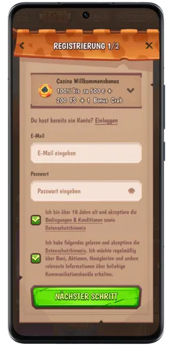 Registrierungsformular Stone Vegas